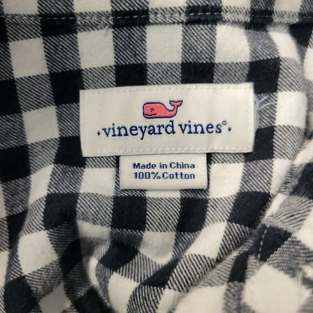 Vineyard Vines Gingham Top Womens 14 Black White 1/2 Button Flannel Tunic